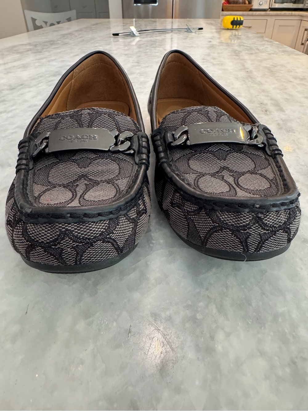 Coach Brown Signature C Gunmetal Chain-Trim Loafers - Picture 11 of 12
